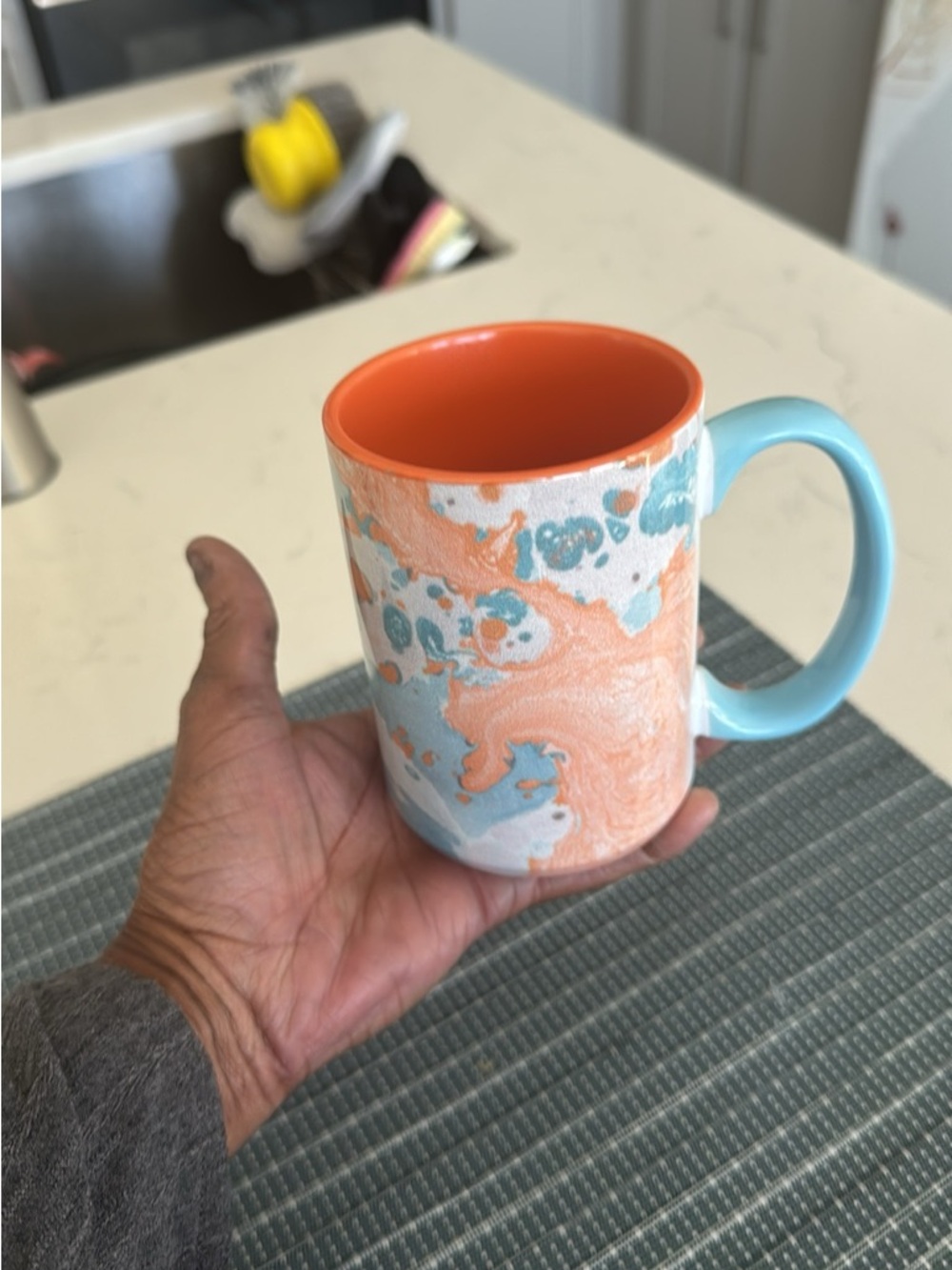 Marbled Orange & Light Blue Ceramic Mug